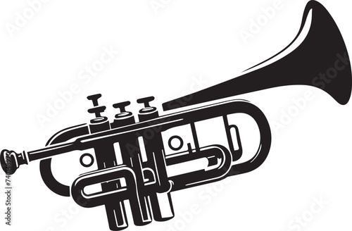 silhouette of trumpet musical instrument, vector of  free mp3 download musical instrument , Black and White Illustration