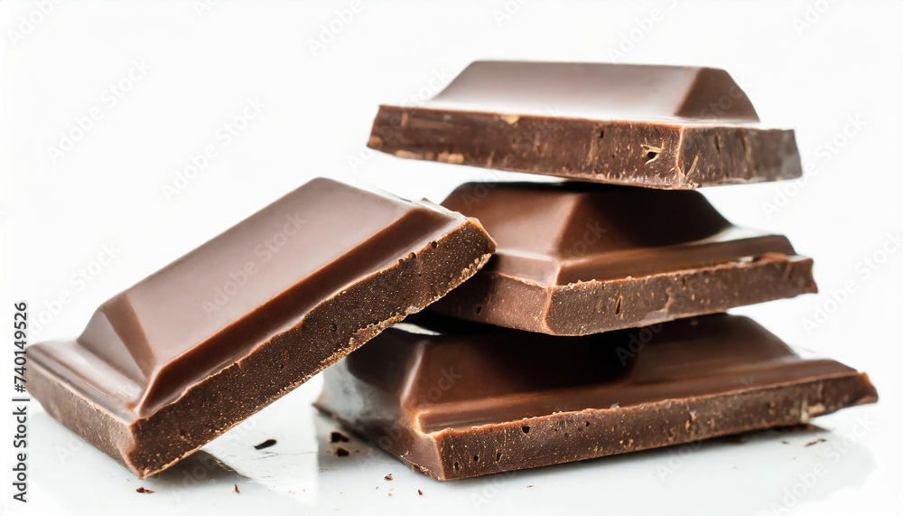 Stack of milk chocolate pieces isolated Stack of milk chocolate pieces isolated