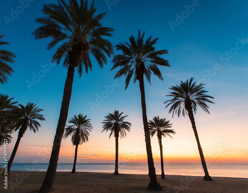 Soft Palm Trees silhouette at sunset background © Jeri