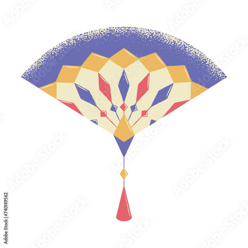 The symbol of carnival is a fan. Bright multicolored open fan for masquerade. Flat vector illustration isolated on white background.