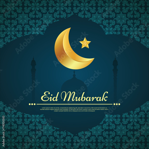 eid al fitr post deisgn wth lantern  and pattern and masque