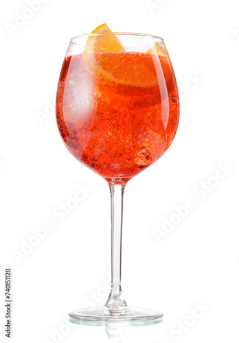 Aperol spritz cocktail with orange slice and ice isolated