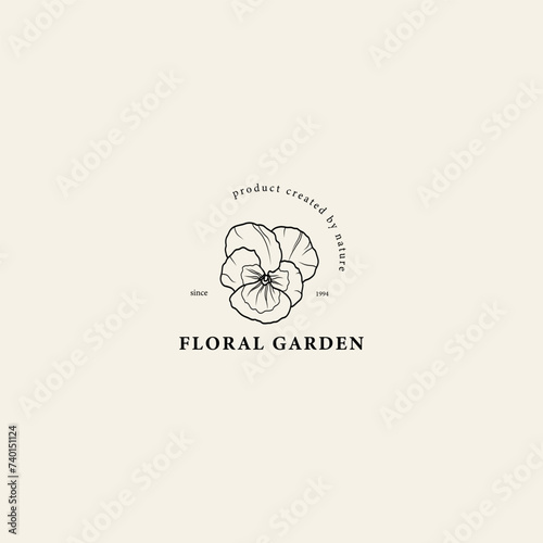 Line art pansy flower logo