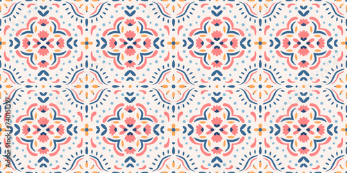 Ethnic abstract tile art. Seamless pattern in tribal, folk embroidery, and Mexican style. Aztec geometric art ornament print. Design for carpet, wallpaper, clothing, wrapping, fabric, cover, textile.