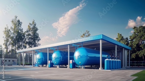 Hydrogen tanks, hydrogen filling stations, alternative energy, future energy, copy space, 16:9