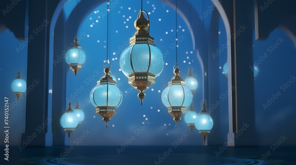Ramadan Kareem background with Arabic lanterns. 3D rendering