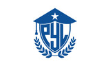 PYL three letter iconic academic logo design vector template. monogram, abstract, school, college, university, graduation cap symbol logo, shield, model, institute, educational, coaching canter, tech