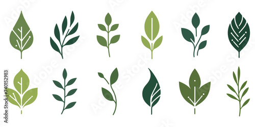 green leaf icons set on white background