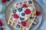 Fresh homemade brussels waffles with berries