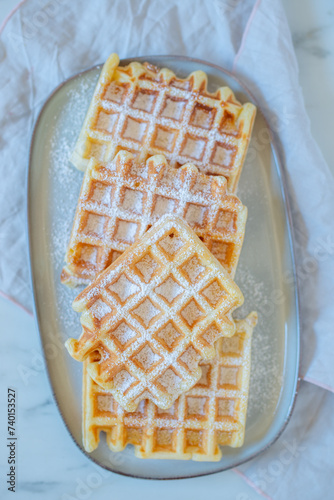 Fresh homemade brussels waffles with berries