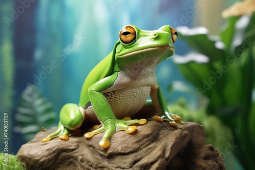 A green frog perched on a rock. Perfect for nature themed designs