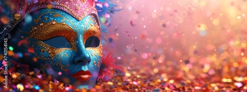 a colorful mask with feathers photo