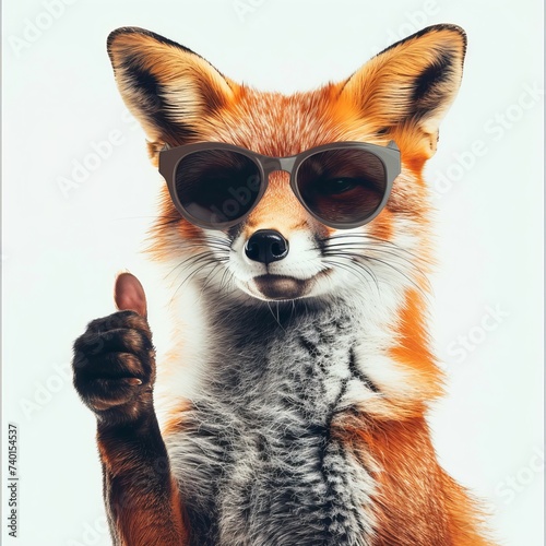 Stylish Red Fox Wearing Sunglasses and Giving a Thumbs Up Gesture Isolated on White Background