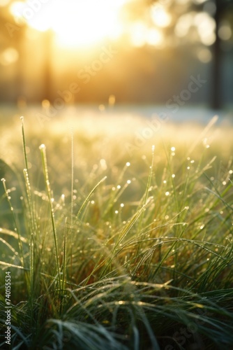 Close-up view of grass with water droplets, perfect for nature backgrounds