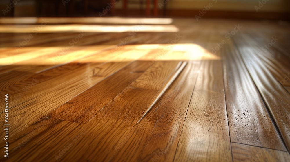 wooden floor and a chair in the background - obrazy, fototapety, plakaty 