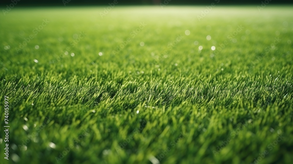 Fresh green grass with sparkling water droplets. Suitable for nature and environmental themes