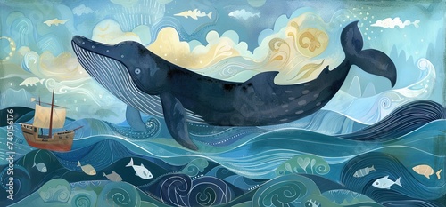 Oceanic tranquility: graceful movement of the majestic whale underwater. Generated by AI