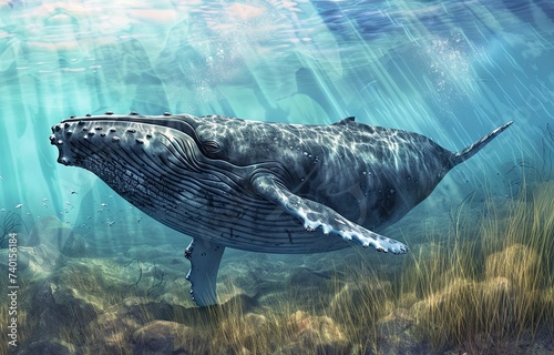Aquatic splendor: giant whale showcasing its magnificence in the ocean. Generated by AI