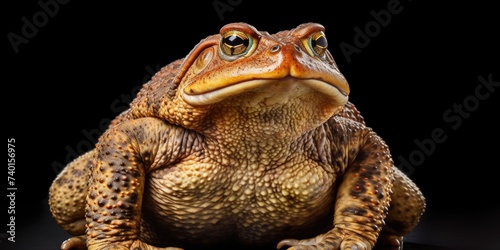 A large toad sitting on top of a black surface. Perfect for nature or animal themed designs