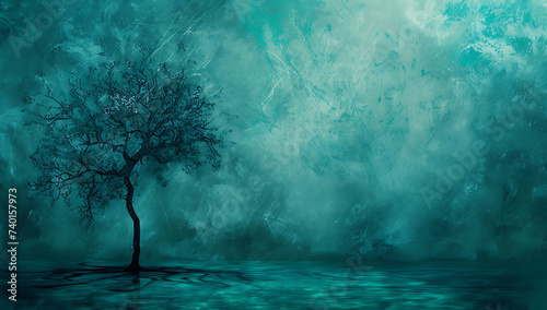 water blue green abstract background with tree in blu