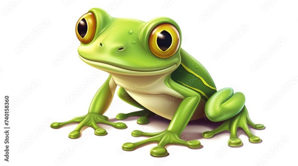 A green frog sitting on a white surface. Suitable for nature and animal themes A green frog sitting on a white surface. Suitable for nature and animal themes