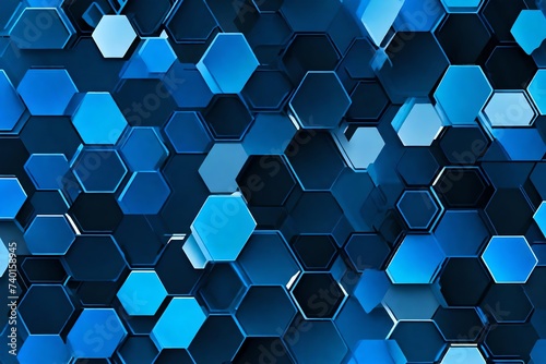 abstract background, A clear pattern abstract background showcasing hexagons in a captivating black and blue color scheme. The hexagons overlap and fade into each other, creating a sense of depth and 