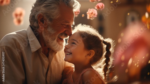 Older Man and Young Girl Laughing Together