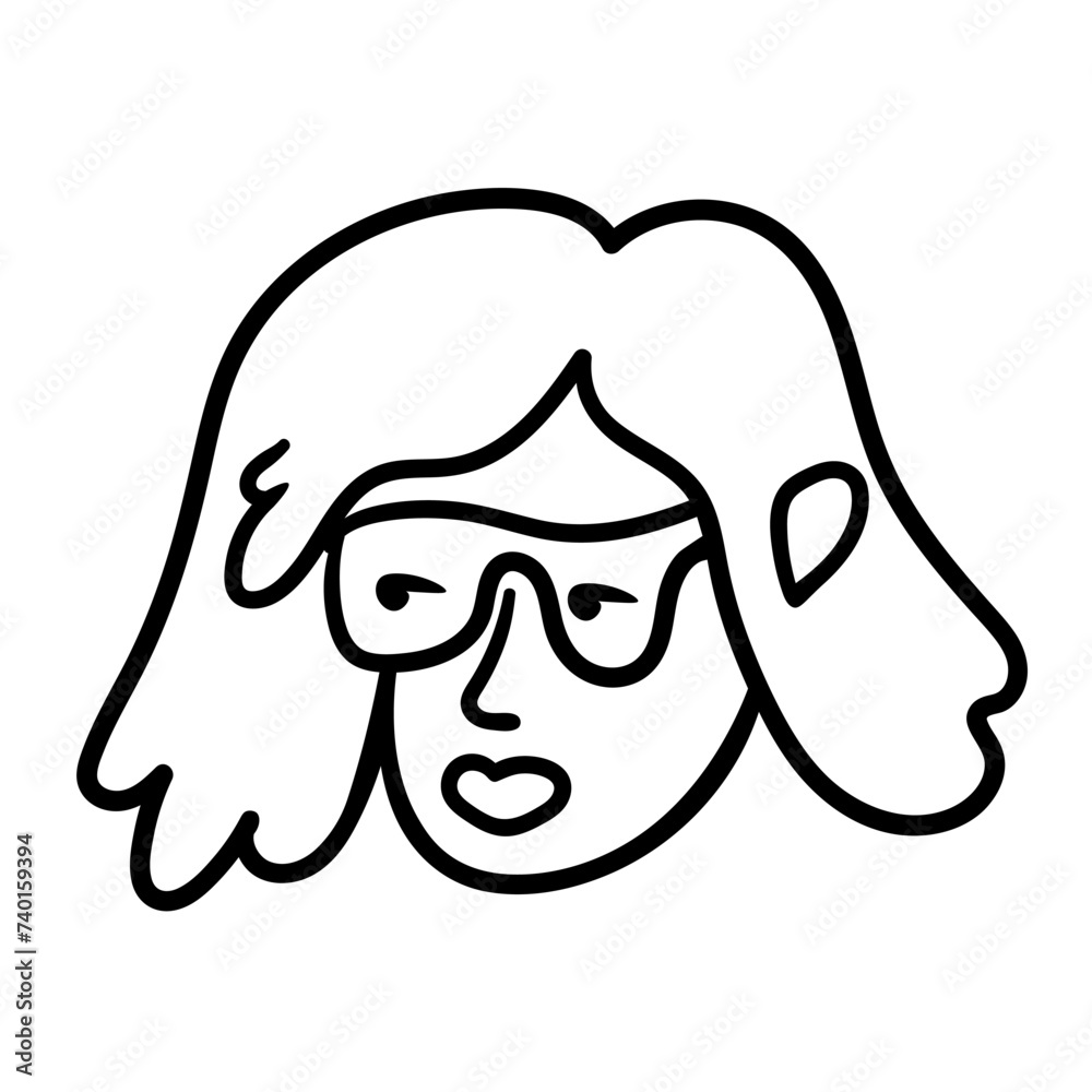 character portrait in doodle style in vector. line art for avatar design sticker coloring postcard poster print