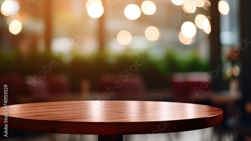A simple wooden table with a blurred background. Ideal for various design projects