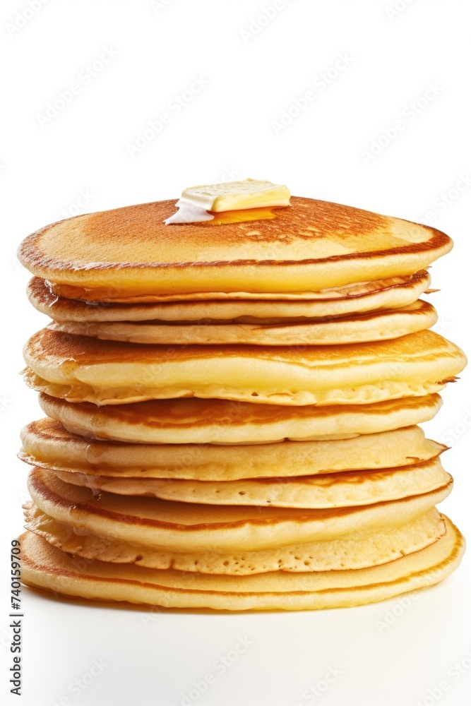 Mouth-watering image of pancakes with butter and syrup, perfect for food blogs or breakfast menus Mouth-watering image of pancakes with butter and syrup, perfect for food blogs or breakfast menus