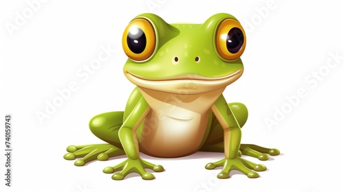 A green frog with big eyes sitting on the ground. Perfect for nature and animal-related projects