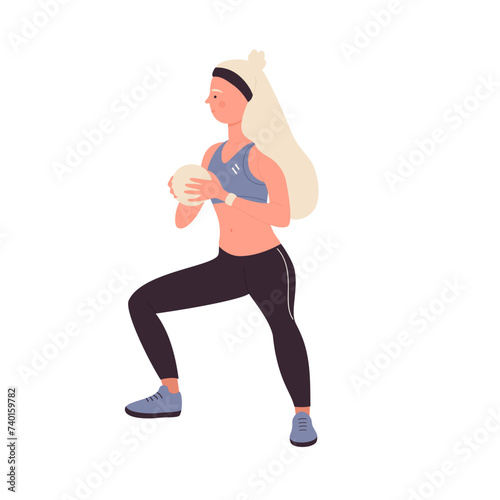 Woman coach exercising. Sport personal trainer, aerobics training program vector illustration