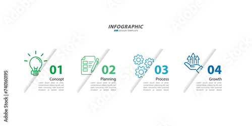 Timeline infographic template. 4 Step timeline journey, calendar Flat simple infographics design template. presentation graph. Business concept with 4 options, vector illustration. photo