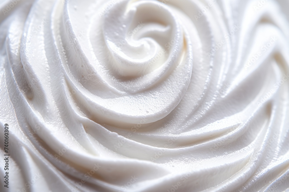 Close up of whipped cream spirals with a soft and smooth texture, showcasing the delicate craftsmanship of dessert toppings Close up of whipped cream spirals with a soft and smooth texture, showcasing the delicate craftsmanship of dessert toppings