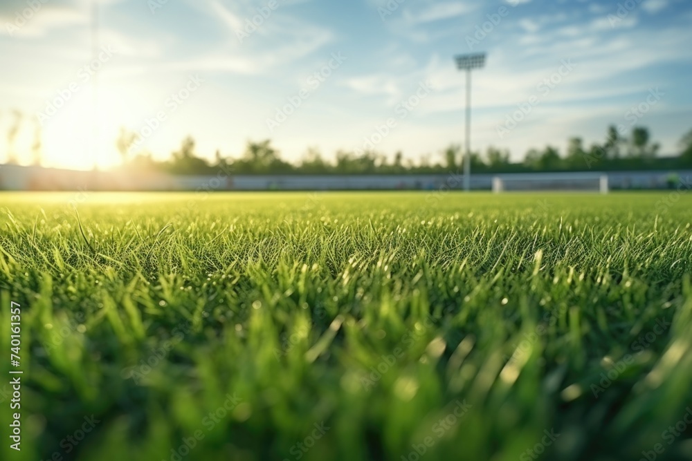 A beautiful sunset over a soccer field, perfect for sports or outdoor concepts
