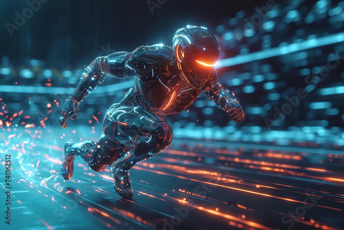 Modern robot running on the track