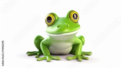 A green and white frog sitting on a white surface. Suitable for nature and animal themes