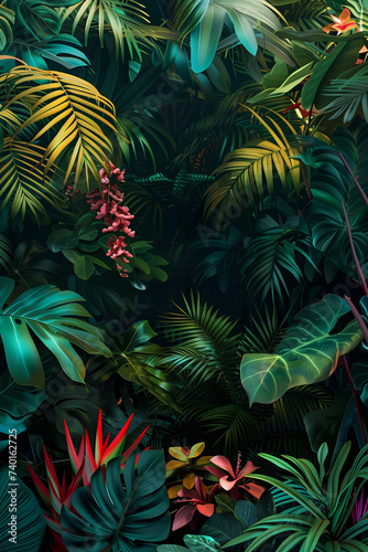 Forest Jungle Plants: Illustration of Exotic Foliage in a Wild Setting