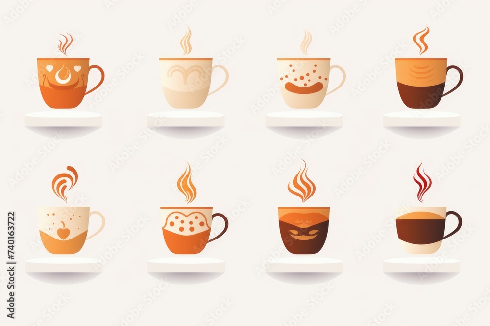 Obraz premium Collection of coffee cups with unique patterns, suitable for coffee shop promotions