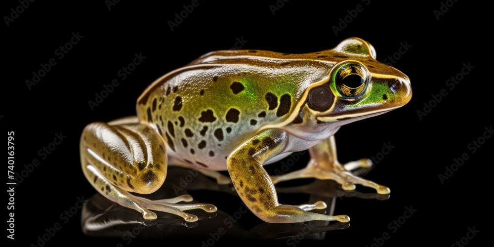 Fototapeta premium A frog sitting on top of a black surface. Great for nature and animal themes