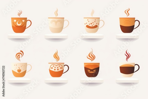 Collection of coffee cups with unique patterns, suitable for coffee shop promotions