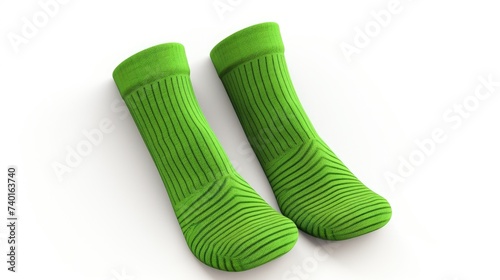 A pair of green socks on a plain white background. Perfect for fashion or clothing concepts