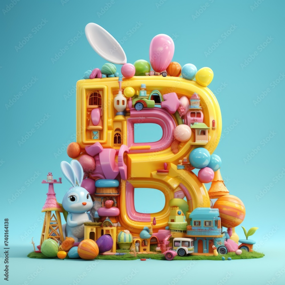 Obraz premium Letter B with easter decorations. ai generated