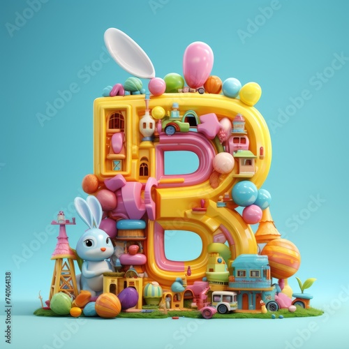 Letter B with easter decorations. ai generated