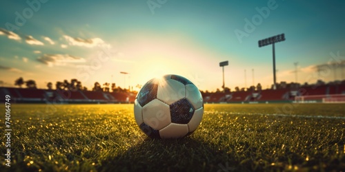 Soccer ball on lush green field, perfect for sports or outdoor activities © Fotograf