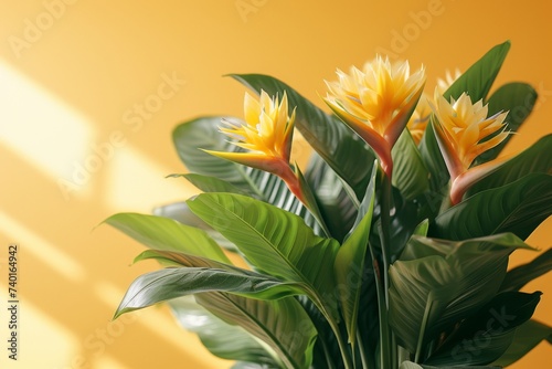 A potted plant with cheerful yellow flowers and rich green leaves, exuding a sense of warmth and natural beauty in any indoor or outdoor space photo