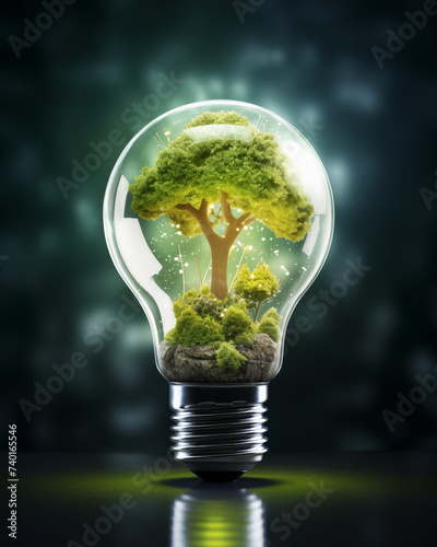 a bright idea for a renewable energy future. light bulb with green energy concept