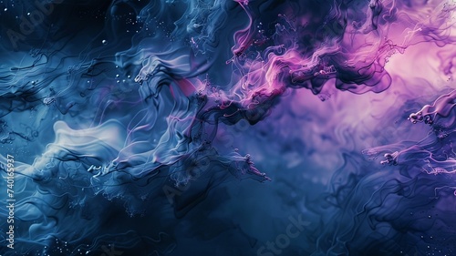 Illustration AI horizontal abstract fluidity in blue and magenta hues. Background concept, textures
