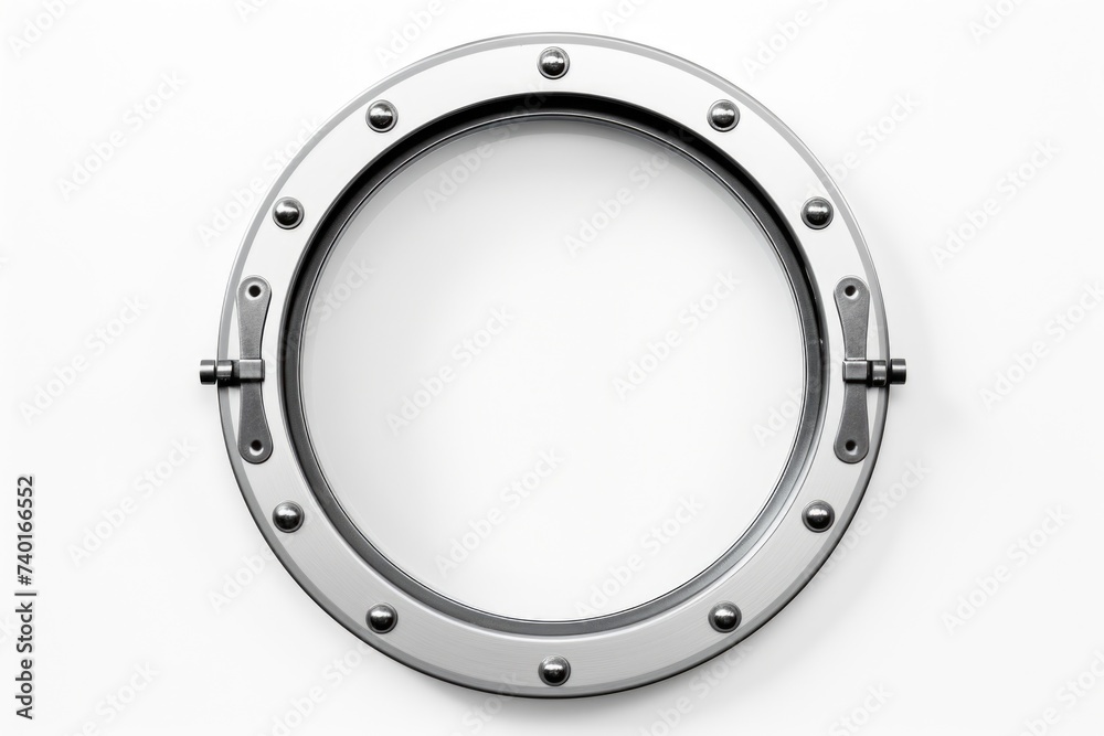 Metal porthole with rivets, suitable for industrial or nautical themes