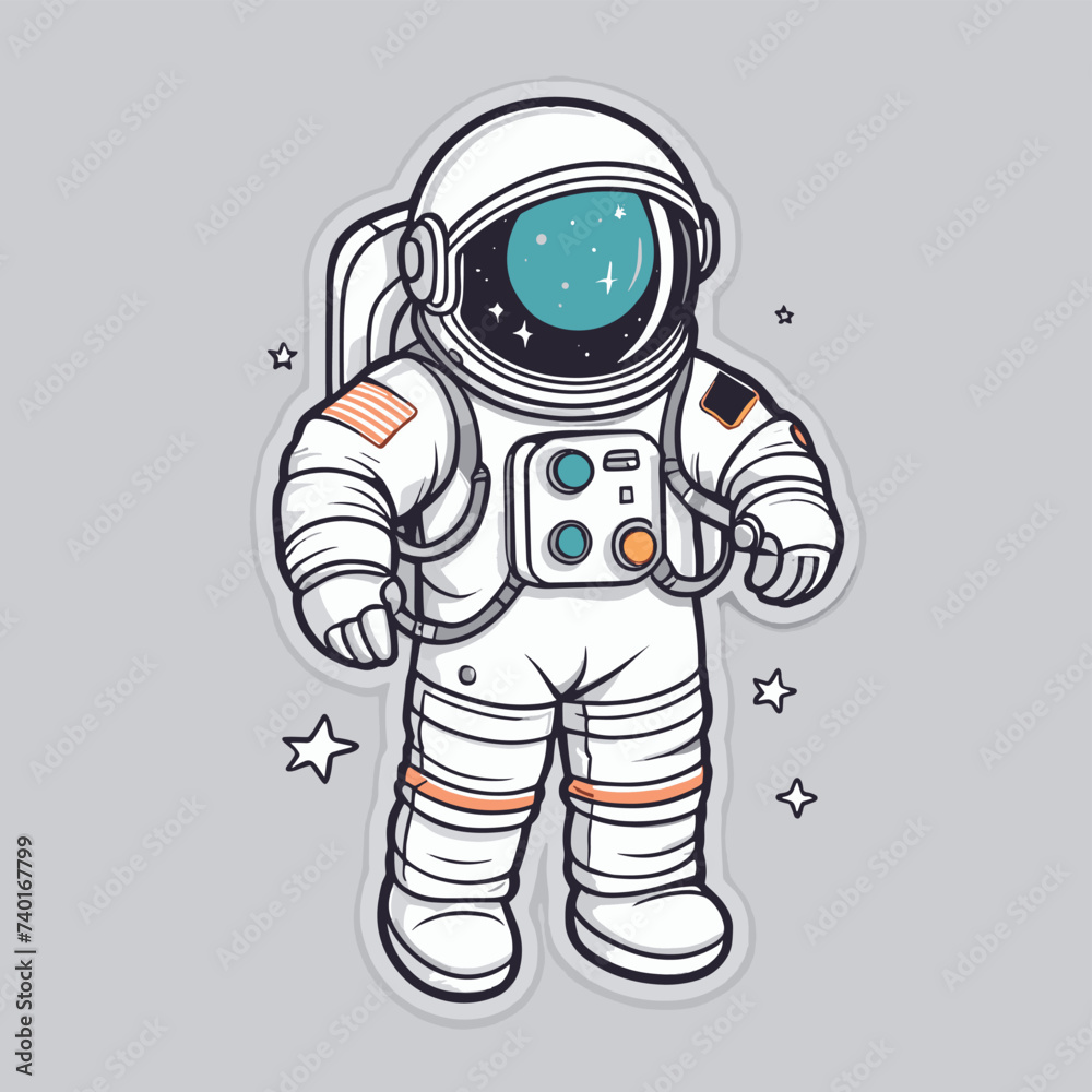 Cartoon astronaut in a white space suit floating against a gray background with stars. Cartoon astronaut in a white space suit floating against a gray background with stars.